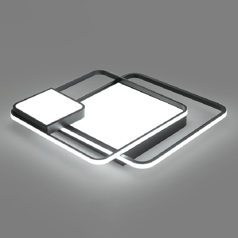 Minimalist Black Led Flush Mount Ceiling Light Fixture For Bedroom - Square Acrylic / 24.5’