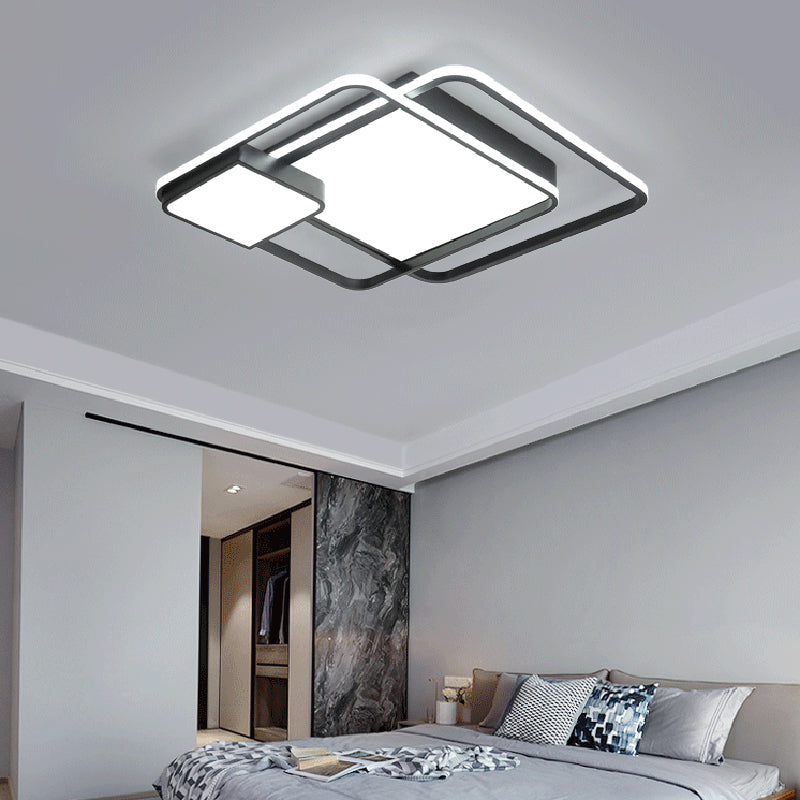 Minimalist Black Led Flush Mount Ceiling Light Fixture For Bedroom - Square Acrylic