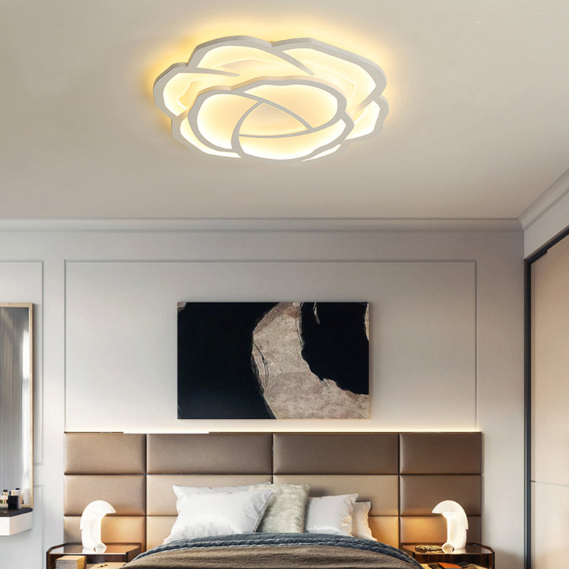 Minimalist Flushmount Led Ceiling Light For Bedroom - White Rose Acrylic Surface Mount
