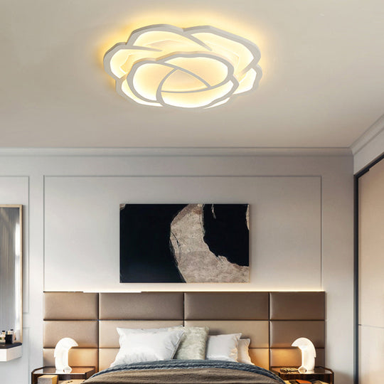 Minimalist Flushmount Led Ceiling Light For Bedroom - White Rose Acrylic Surface Mount