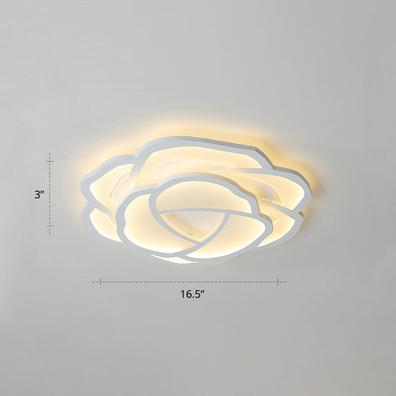 Minimalist Flushmount Led Ceiling Light For Bedroom - White Rose Acrylic Surface Mount / 16.5’ Warm