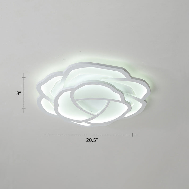 Minimalist Flushmount Led Ceiling Light For Bedroom - White Rose Acrylic Surface Mount / 20.5’