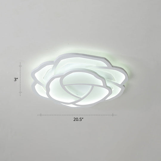 Minimalist Flushmount Led Ceiling Light For Bedroom - White Rose Acrylic Surface Mount / 20.5