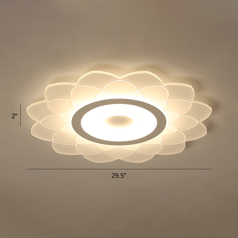 Simplicity White Acrylic Sunflower Flushmount Led Ceiling Lamp For Bedroom / 29.5’ Warm