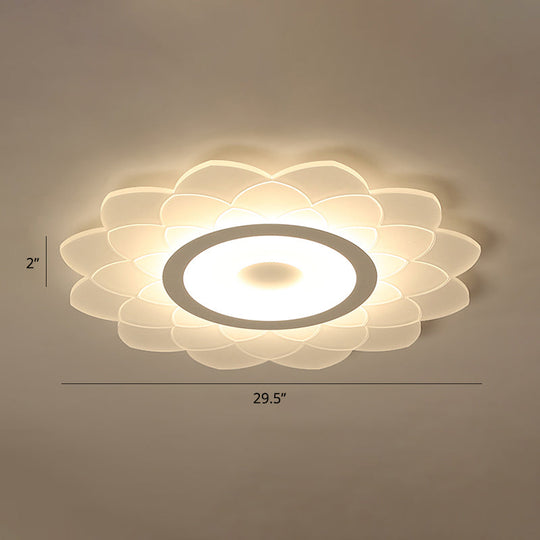 Simplicity White Acrylic Sunflower Flushmount Led Ceiling Lamp For Bedroom / 29.5 Warm