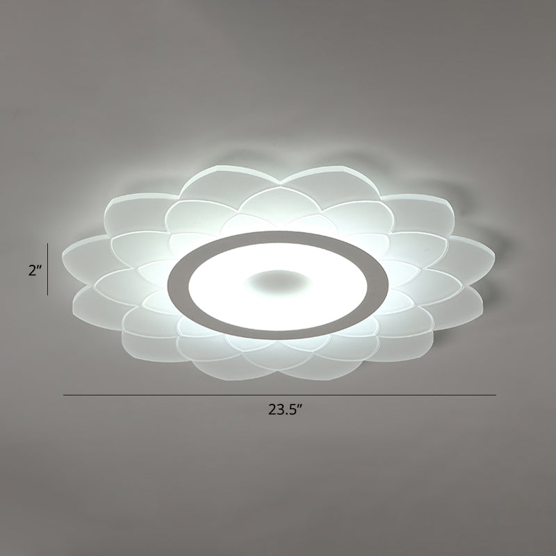 Simplicity White Acrylic Sunflower Flushmount Led Ceiling Lamp For Bedroom / 23.5