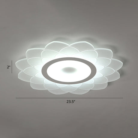Simplicity White Acrylic Sunflower Flushmount Led Ceiling Lamp For Bedroom / 23.5