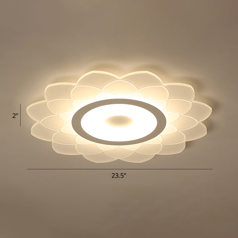Simplicity White Acrylic Sunflower Flushmount Led Ceiling Lamp For Bedroom / 23.5’ Warm