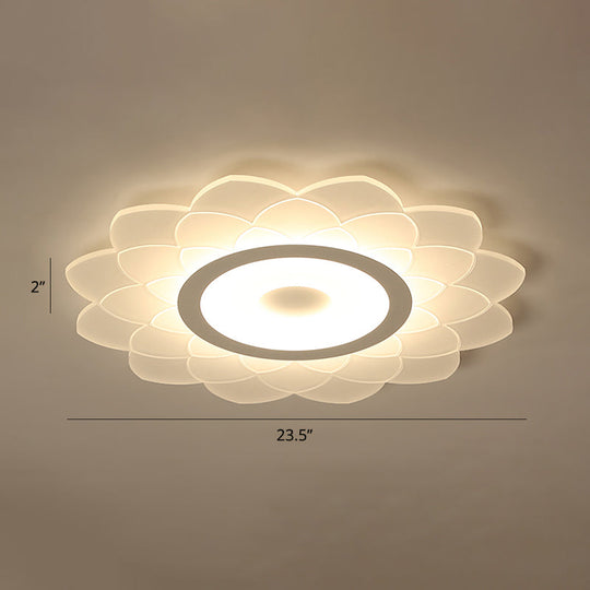 Simplicity White Acrylic Sunflower Flushmount Led Ceiling Lamp For Bedroom / 23.5 Warm