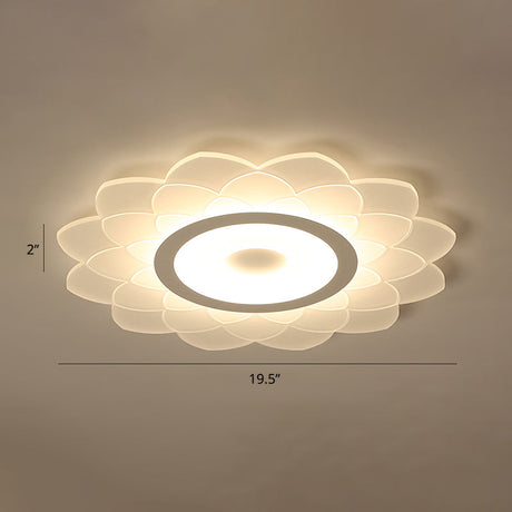 Simplicity White Acrylic Sunflower Flushmount Led Ceiling Lamp For Bedroom / 19.5 Warm