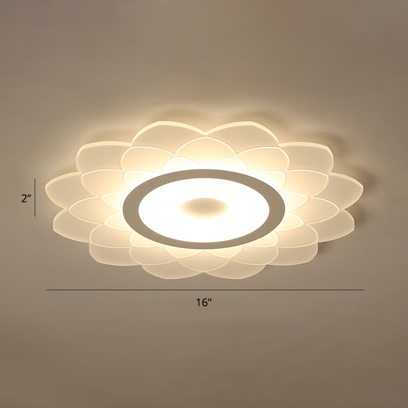 Simplicity White Acrylic Sunflower Flushmount Led Ceiling Lamp For Bedroom / 16’ Warm
