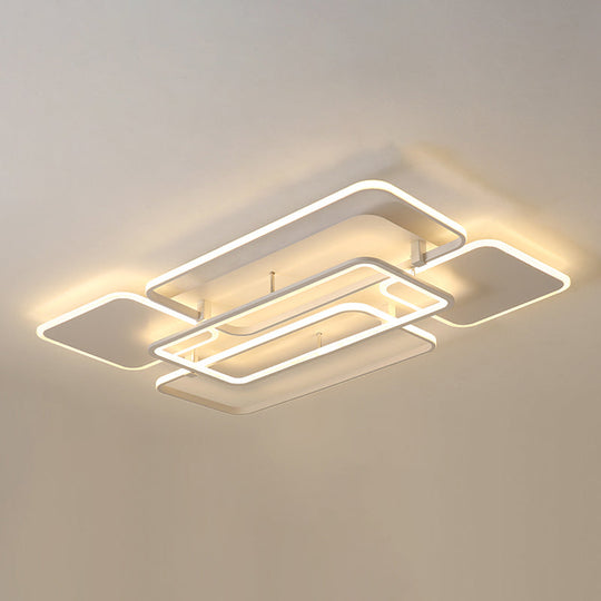Contemporary Led Flush Mount Ceiling Lamp - White Frame Metal Flushmount Lighting For Living Room /