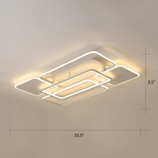 Contemporary Led Flush Mount Ceiling Lamp - White Frame Metal Flushmount Lighting For Living Room /