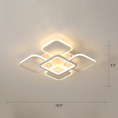 Contemporary Led Flush Mount Ceiling Lamp - White Frame Metal Flushmount Lighting For Living Room /
