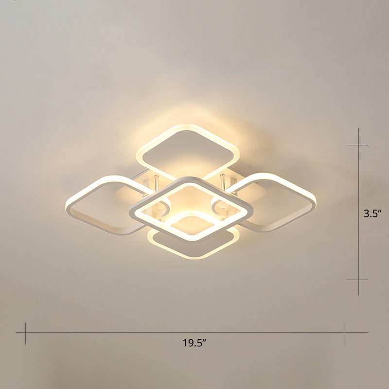 Contemporary Led Flush Mount Ceiling Lamp - White Frame Metal Flushmount Lighting For Living Room /