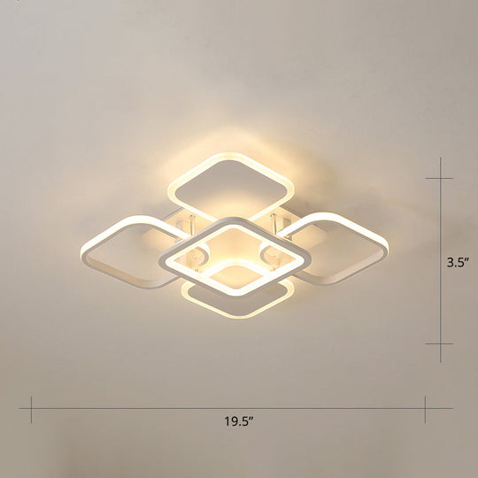 Contemporary Led Flush Mount Ceiling Lamp - White Frame Metal Flushmount Lighting For Living Room /