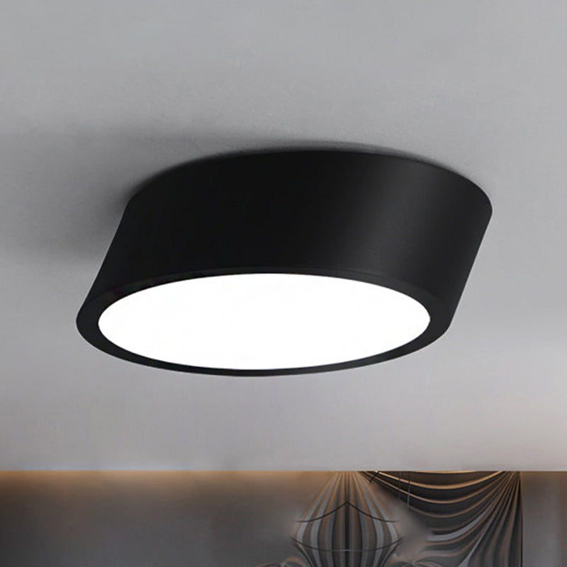 Modernist Led Bedroom Flush Mount Light In White/Black Inclined Elliptical Design 10/16/19.5 Wide