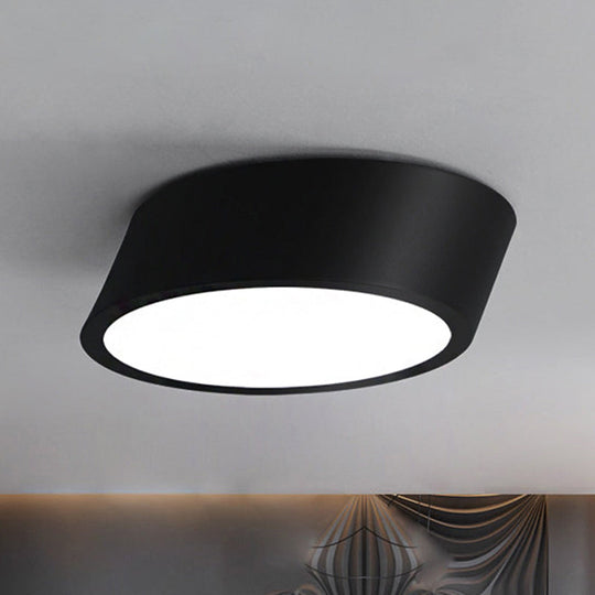 Modernist Led Bedroom Flush Mount Light In White/Black Inclined Elliptical Design 10/16/19.5 Wide