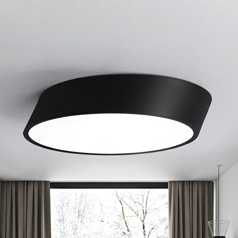 Modernist Led Bedroom Flush Mount Light In White/Black Inclined Elliptical Design 10/16/19.5 Wide