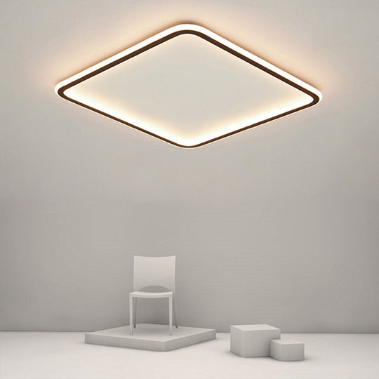 Minimalist Black Metal Flush Mount Ceiling Lamp With Square Ultrathin Led - Perfect For Bedrooms