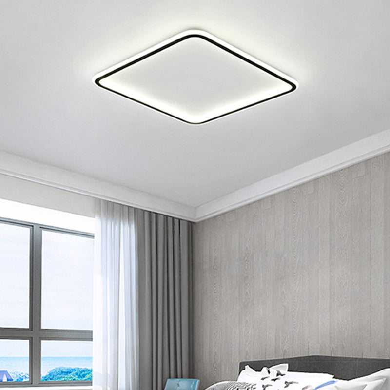 Minimalist Black Metal Flush Mount Ceiling Lamp With Square Ultrathin Led - Perfect For Bedrooms