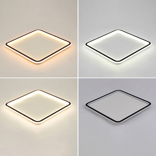 Minimalist Black Metal Flush Mount Ceiling Lamp With Square Ultrathin Led - Perfect For Bedrooms