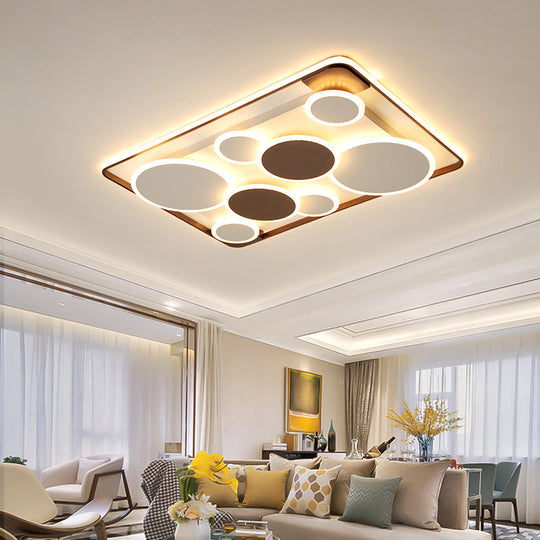 Nordic Coffee Led Flush Mount Metal Circles Ceiling Light For Living Room