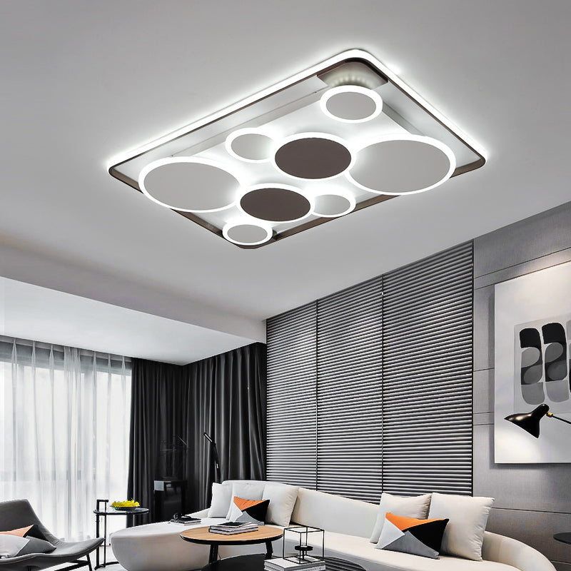 Nordic Coffee Led Flush Mount Metal Circles Ceiling Light For Living Room