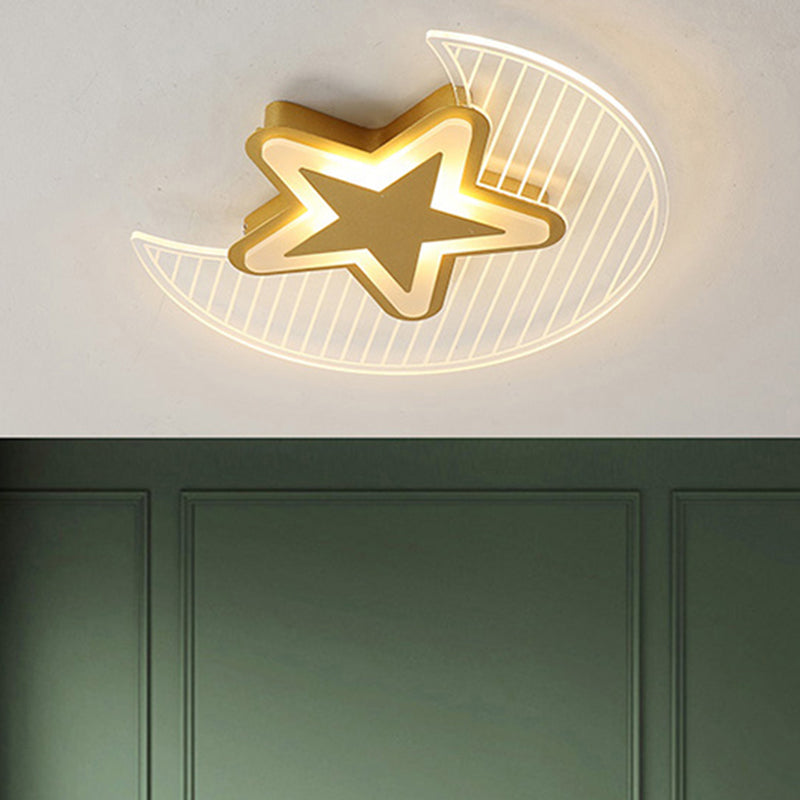 Nordic Acrylic Crescent And Star Led Flush Light Ceiling Fixture For Bedroom Gold / 16.5 Warm