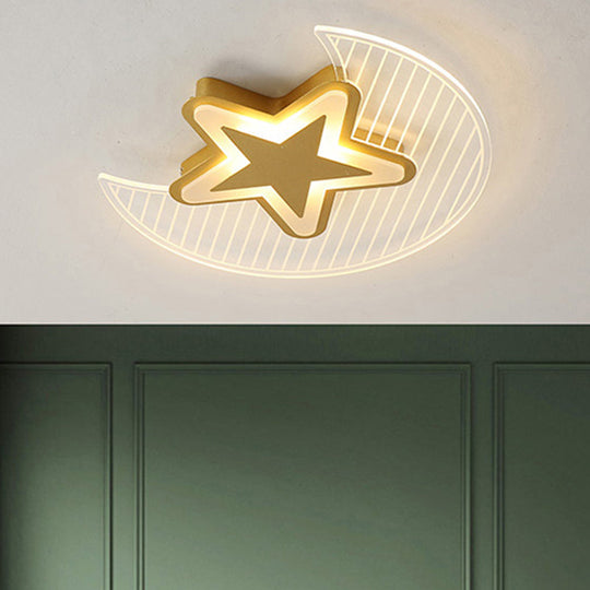 Nordic Acrylic Crescent And Star Led Flush Light Ceiling Fixture For Bedroom Gold / 20.5’ Third Gear
