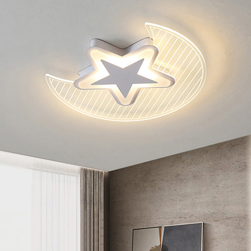Nordic Acrylic Crescent And Star Led Flush Light Ceiling Fixture For Bedroom White / 20.5’ Warm