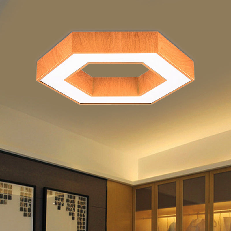 Modern Hexagon Wooden Led Flush Mount Ceiling Light In Beige - 16’/23.5’ Wide Wood / 16’