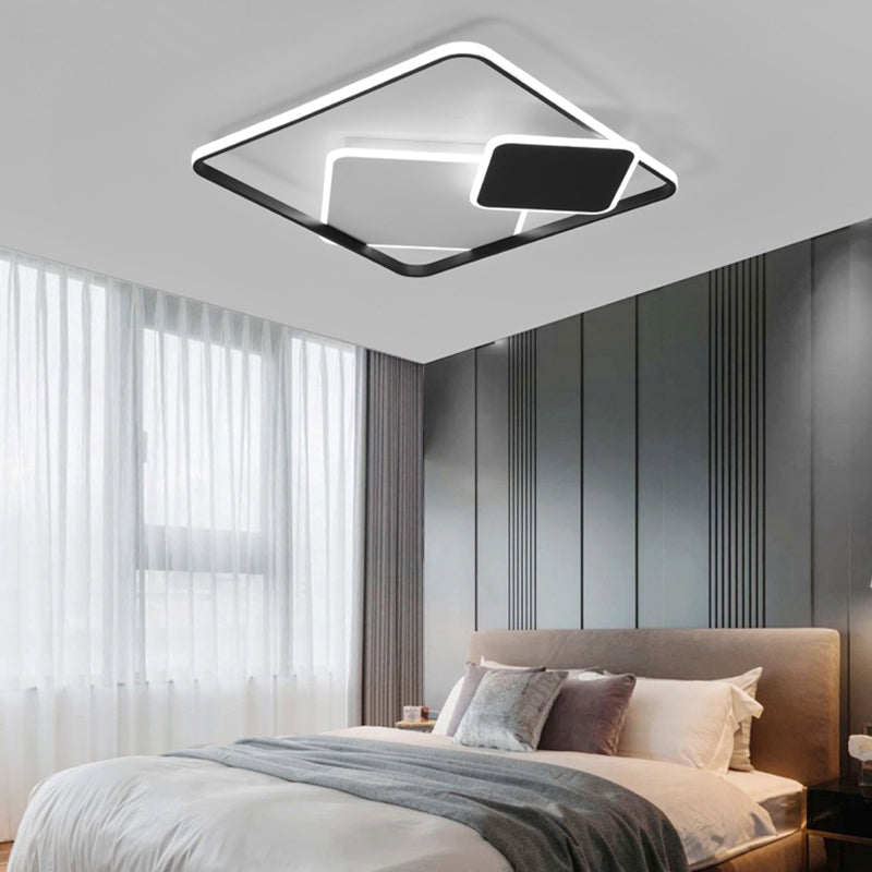 Nordic Led Ceiling Mounted Light For Bedroom - Black And White Square Flush Mount Lamp
