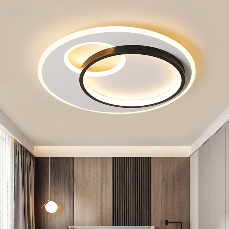 Sleek Halo Metal Flush Ceiling Light Fixture - Simplicity Black-White Led Mount For Bedroom