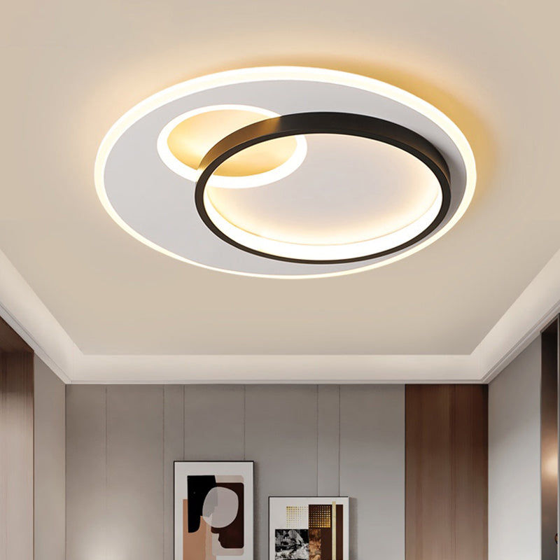 Sleek Halo Metal Flush Ceiling Light Fixture - Simplicity Black - White Led Mount For Bedroom