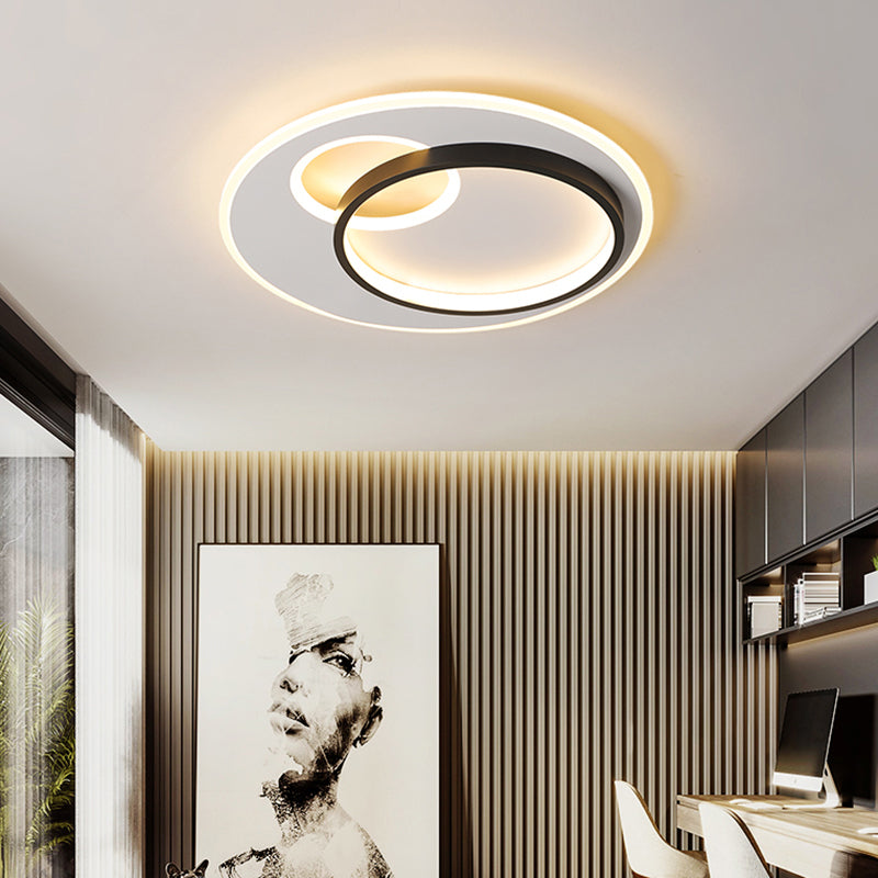 Sleek Halo Metal Flush Ceiling Light Fixture - Simplicity Black - White Led Mount For Bedroom