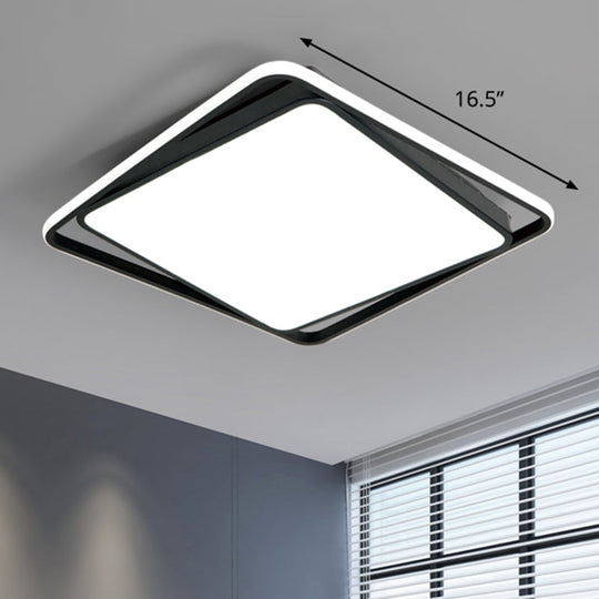 Modern Square Led Surface Mount Ceiling Light - Nordic Acrylic Black Flushmount For Bedroom / 16.5