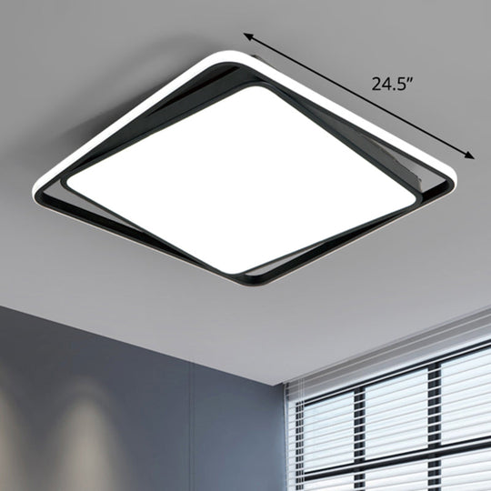 Modern Square Led Surface Mount Ceiling Light - Nordic Acrylic Black Flushmount For Bedroom / 24.5