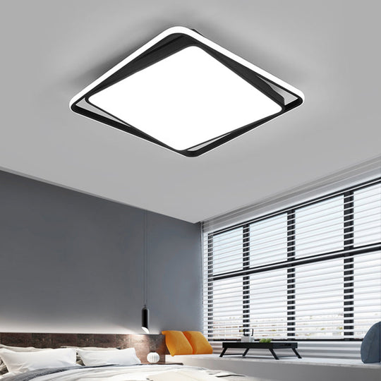 Modern Square Led Surface Mount Ceiling Light - Nordic Acrylic Black Flushmount For Bedroom