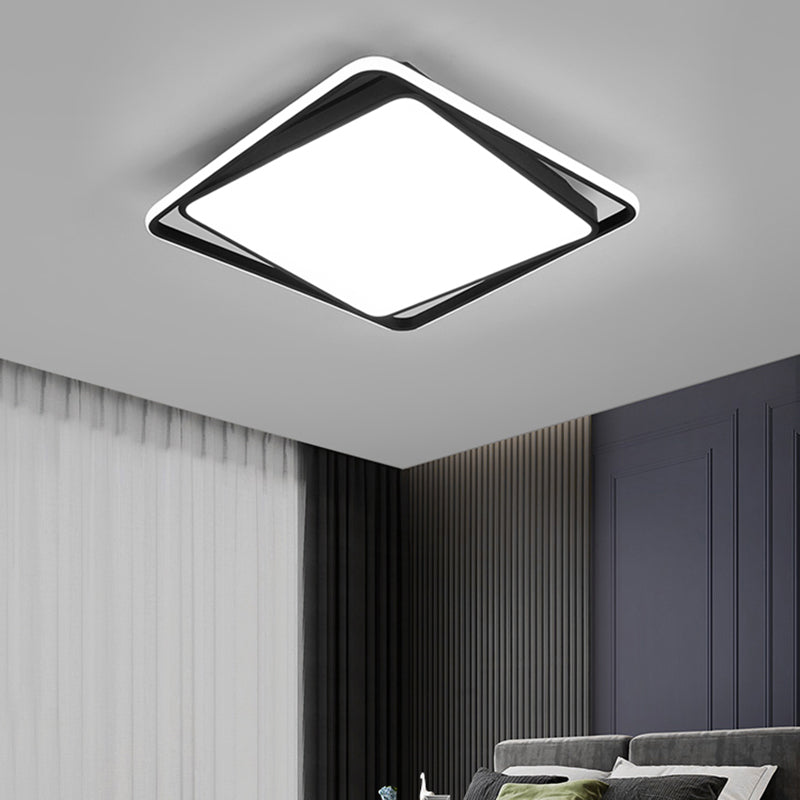 Modern Square Led Surface Mount Ceiling Light - Nordic Acrylic Black Flushmount For Bedroom
