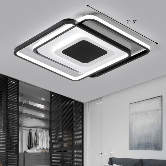 Black Metal Led Bedroom Ceiling Light With Modern Square Style / 21.5’