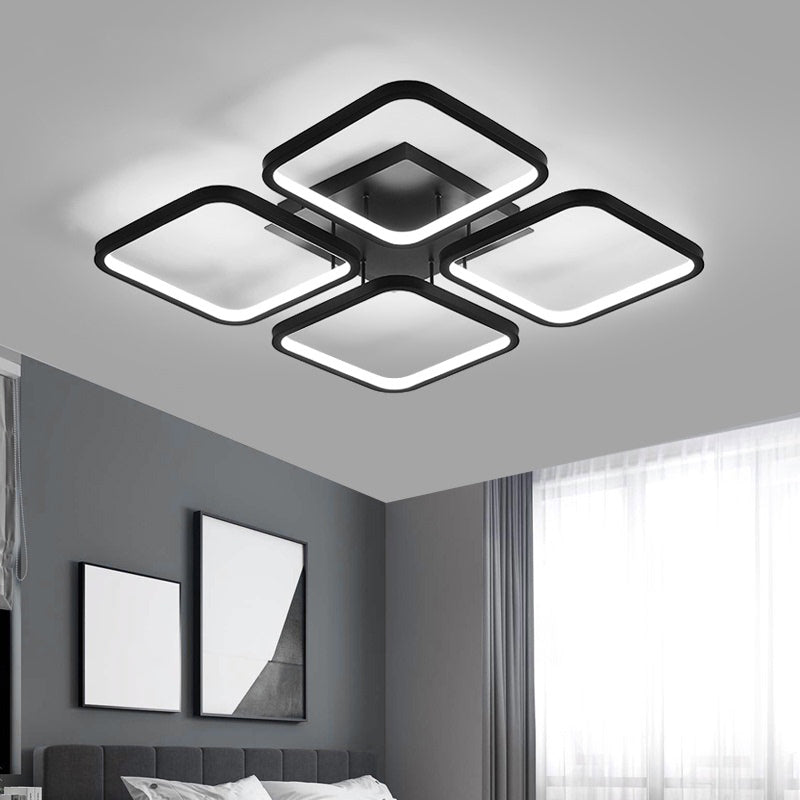 Sleek Black Led Semi Flush Ceiling Light For Bedroom - Simplicity Collection