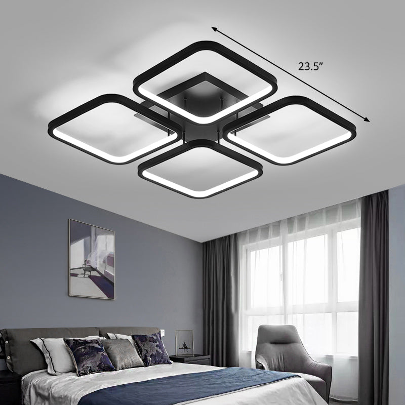 Sleek Black Led Semi Flush Ceiling Light For Bedroom - Simplicity Collection / 23.5