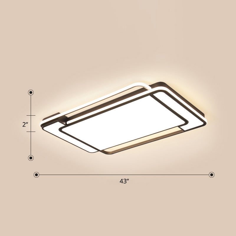 Contemporary Rectangular Ceiling Lamp: Sleek Led Flush Mount In Black For Living Room / 43’ White