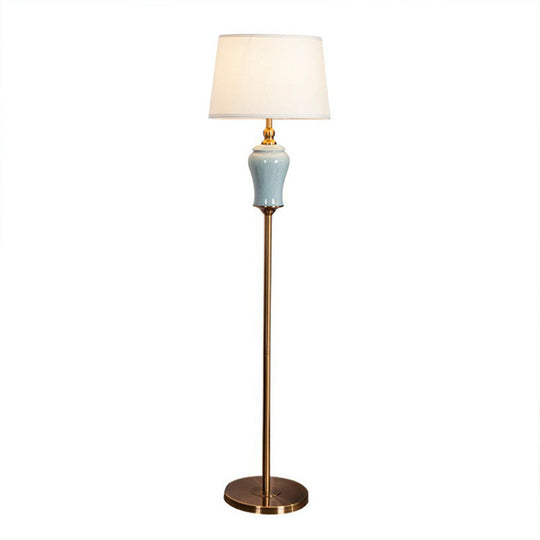Modern Tapered Drum Floor Lamp In White - Elegant Fabric Shade 1 Bulb Ideal For Living Rooms