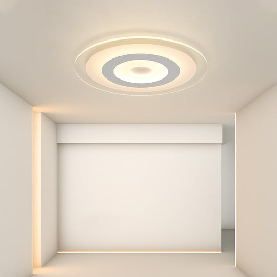 Sleek White Disc Foyer Flush Light With Acrylic Simplicity - Led Mount Ceiling Fixture / 16.5’ Warm
