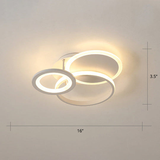 Minimalist White Halo Ring Led Ceiling Light For Bedroom - Flush Mount / 16’ Warm