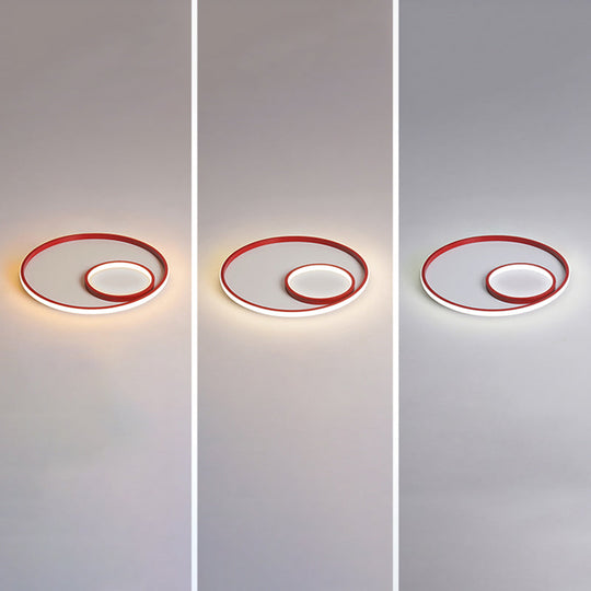 Nordic Halo Led Ceiling Light - Metal Bedroom Flush Mount Fixture Red / Third Gear
