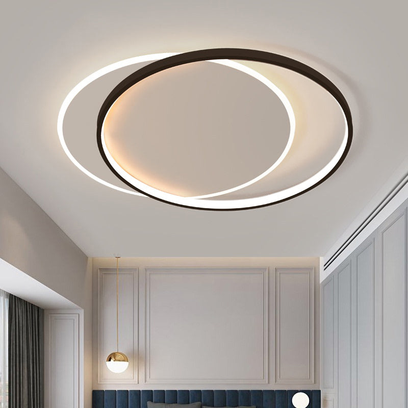 Eclipse Minimalist Metal Led Flush Mount Ceiling Light For Bedroom - Black-White Finish