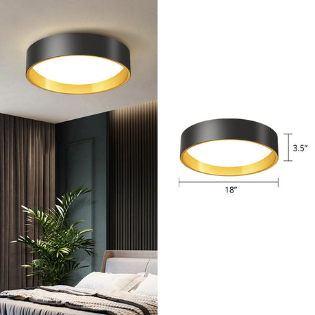 Sleek Round Metal Flush Mount Led Ceiling Light With Acrylic Diffuser For Bedrooms Gold / 18 White